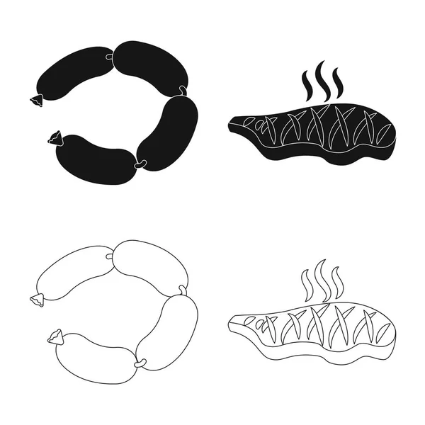 Geïsoleerde object van vlees en ham teken. Set van vlees en koken vector pictogram voor voorraad. — Stockvector