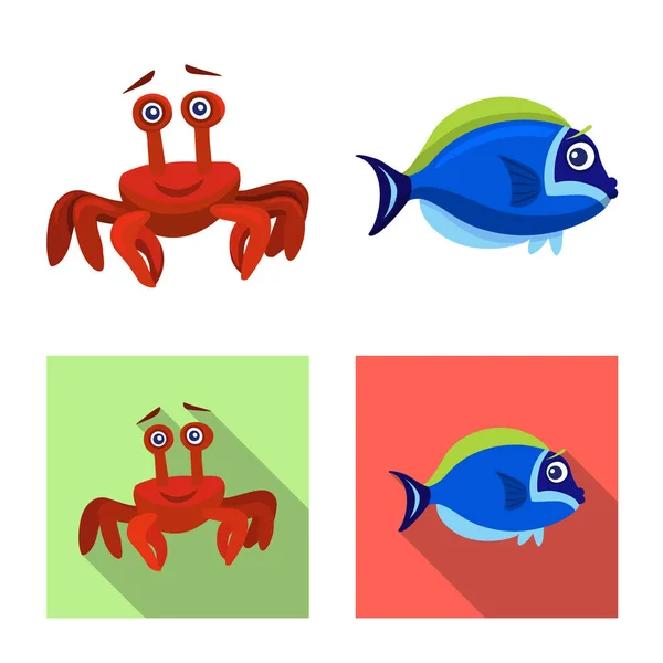 Objeto aislado de mar y signo animal. Conjunto de mar y vector marino icono para stock . — Vector de stock