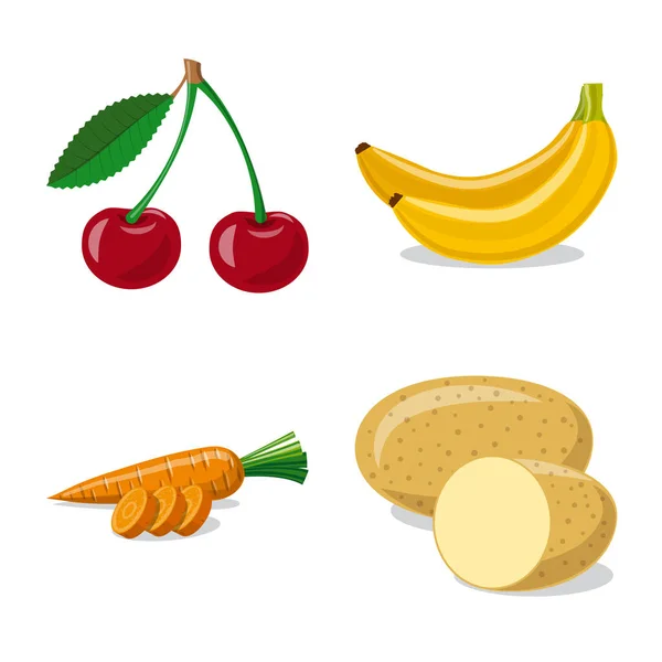 Illustrazione vettoriale dell'icona di frutta e verdura. Raccolta di illustrazione vettoriale di brodo vegetale e vegetariano . — Vettoriale Stock