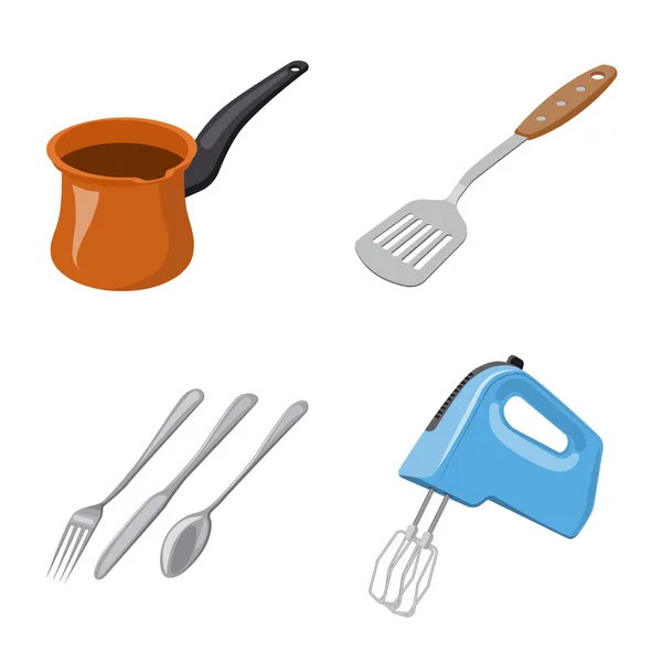 Vektorillustration der Küche und Koch-Ikone. Set von Küchen- und Haushaltsvektorsymbolen für den Vorrat. — Stockvektor