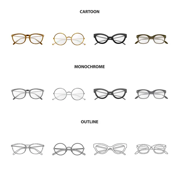 Objeto aislado de gafas y logotipo del marco. Conjunto de gafas y accesorio símbolo de stock para web . — Archivo Imágenes Vectoriales