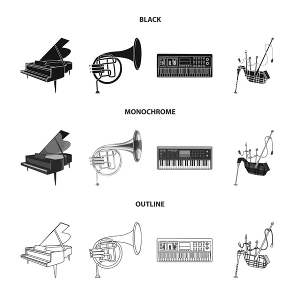 Progettazione vettoriale di musica e sintonia icona. Serie di illustrazioni vettoriali di musica e strumenti . — Vettoriale Stock