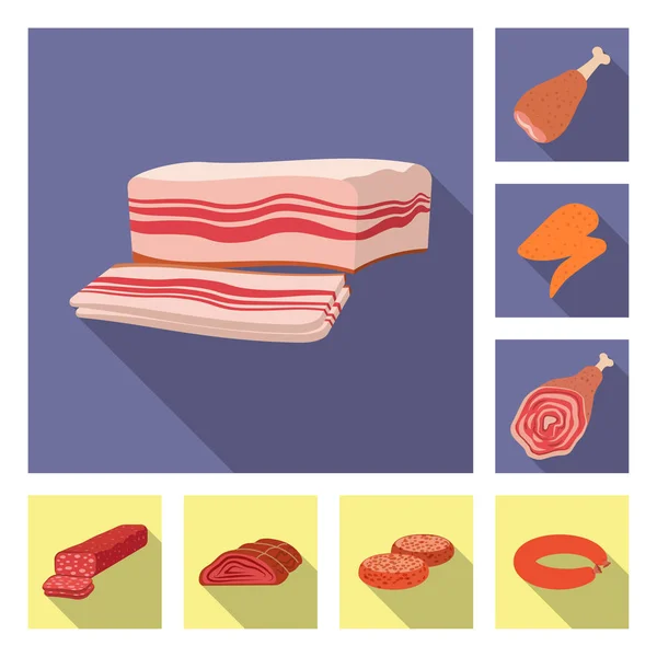 Vektordesign von Fleisch und Schinken Symbol. Set von Fleisch und Kochfond Vektor Illustration. — Stockvektor