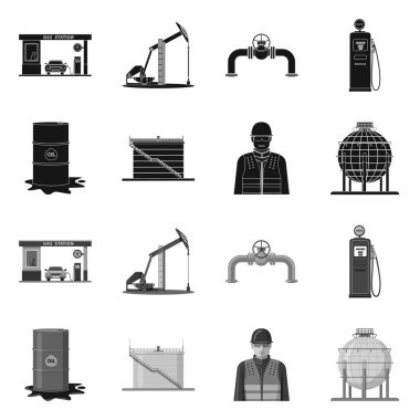 Petrol ve gaz sembolü yalıtılmış nesne. Petrol kümesi ve hisse senedi için benzin vektör simgesi.