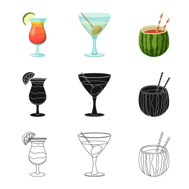 İçki ve bar sembolü yalıtılmış nesne. İçki kümesi ve hisse senedi için parti vektör simgesi.