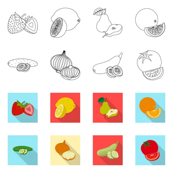 Illustration vectorielle de l'icône des légumes et fruits. Collection d'illustrations vectorielles de légumes et de bouillon végétarien . — Image vectorielle