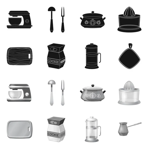 Изолированный объект кухни и логотип повара. Коллекция векторных иллюстраций для кухни и прибора . — стоковый вектор