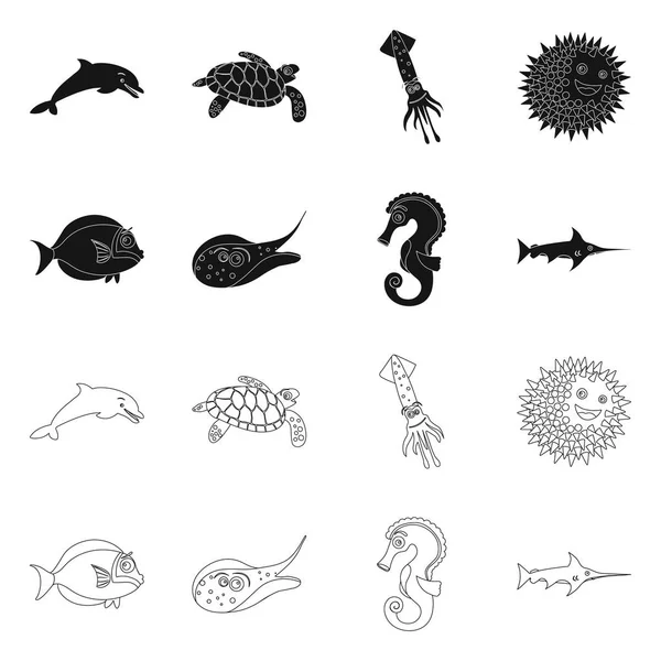 Ilustración vectorial del símbolo marino y animal. Conjunto de ilustración de vectores marinos y marinos . — Vector de stock