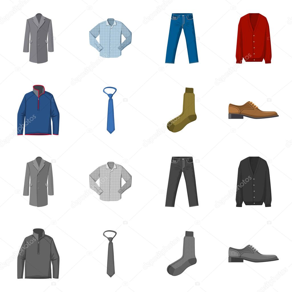 Vector illustration of man and clothing icon. Collection of man and wear stock symbol for web.