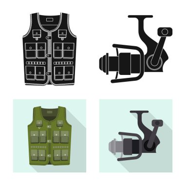 Balık ve balık tutma sembolü izole nesne. Balık topluluğu ve hisse senedi için ekipman vektör simgesi.