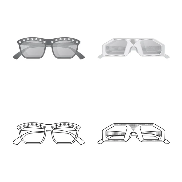 Vektorová design ikony brýle a sluneční brýle. Kolekce brýlí a příslušenství vektorové ikony pro stock. — Stockový vektor