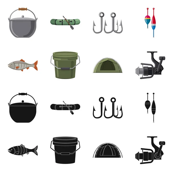 Projeto vetorial de peixe e ícone de pesca. Conjunto de peixes e equipamentos ilustração vetor estoque . — Vetor de Stock