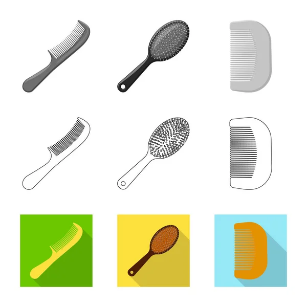 Ilustración vectorial del pincel y el símbolo del cabello. Conjunto de cepillo y cepillo para web . — Vector de stock