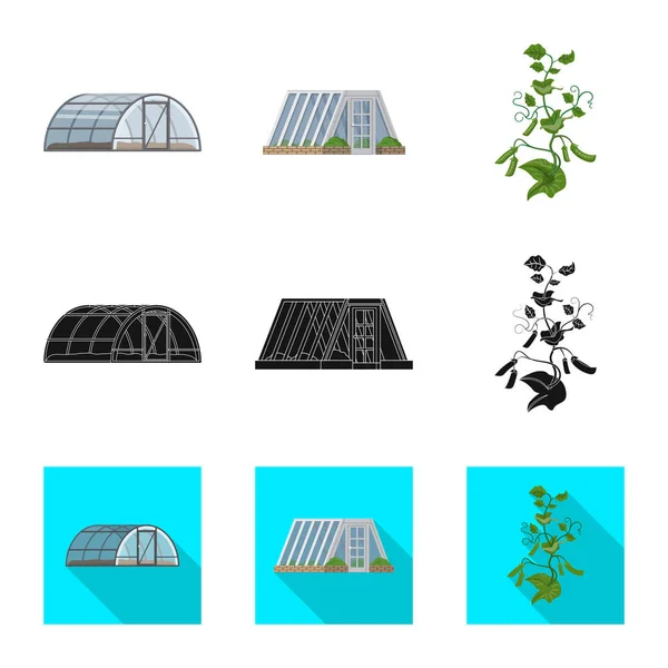 温室和植物标志的孤立对象。一套温室和花园矢量图标的股票. — 图库矢量图片