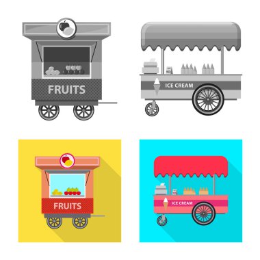 Piyasa ve dış işareti vektör tasarımı. Market ve gıda hisse senedi vektör çizim seti.