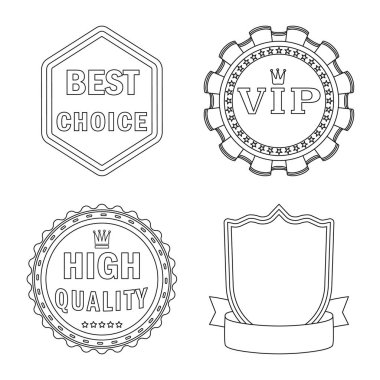 Amblem ve rozet işareti yalıtılmış nesne. Amblem ve etiket stok vektör çizim seti.