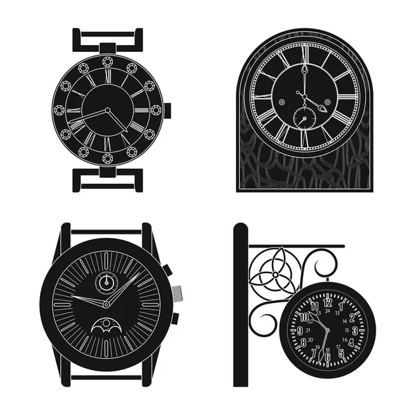 Illustrazione vettoriale dell'orologio e dell'icona dell'ora. Set di orologio e cerchio stock symbol per il web . — Vettoriale Stock