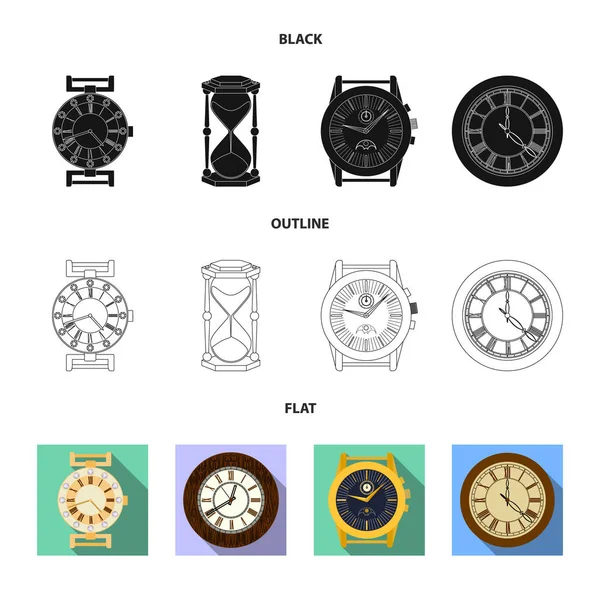 時計と時間のシンボルの孤立したオブジェクト。Web の時計と円の銘柄のセット. — ストックベクタ