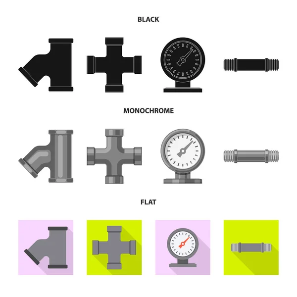 Ilustração vetorial de tubo e sinal de tubo. Conjunto de ilustrações vetoriais de tubulação e tubulação . —  Vetores de Stock