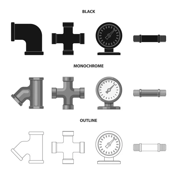 Векторная иллюстрация трубы и знака трубы. Набор символов труб и трубопроводов для паутины . — стоковый вектор