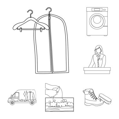 Çamaşırhane ve temiz logo vektör tasarımı. Hisse senedi için çamaşır ve giysi vektör simge kümesi.