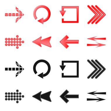 Öğe ve ok logo vektör Illustration. Web için öğe ve yön hisse senedi simgesi kümesi.