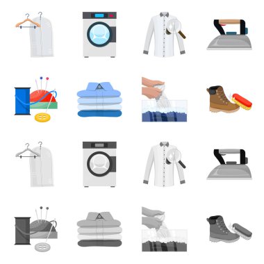 Çamaşırhane ve temiz simge vektör Illustration. Çamaşır ve giysi hisse senedi vektör çizim topluluğu.