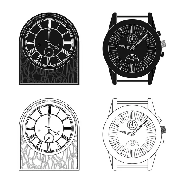 Ilustração vetorial de relógio e sinal de tempo. Coleção de relógio e círculo vetor ícone para estoque . — Vetor de Stock
