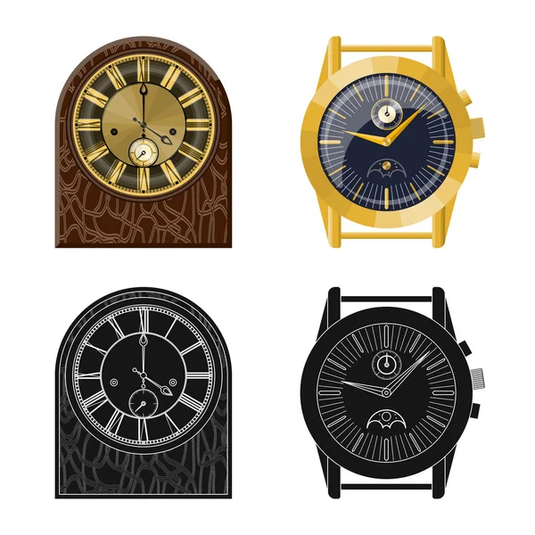 Diseño vectorial del reloj y el logotipo del tiempo. Conjunto de ilustración de vector de stock de reloj y círculo . — Archivo Imágenes Vectoriales
