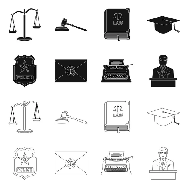 Diseño vectorial de ley y firma de abogado. Conjunto de ley y icono de vector de justicia para la acción . — Vector de stock