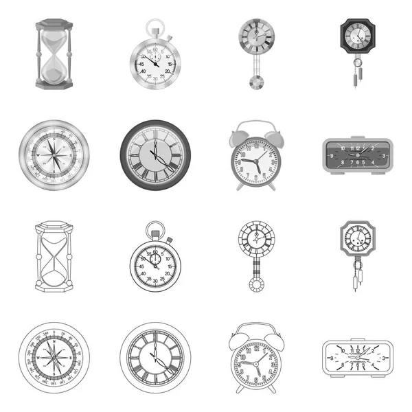 Objeto aislado de reloj y signo de tiempo. Colección de reloj y círculo símbolo de stock para la web . — Vector de stock