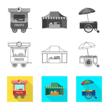 Piyasa ve dış işareti vektör tasarımı. Hisse senedi için Pazar ve gıda vektör simge kümesi.