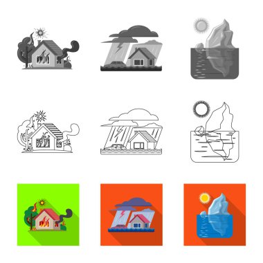 Doğal izole nesne ve felaket oturum açın. Doğal topluluğu ve hisse senedi için risk vektör simgesi.