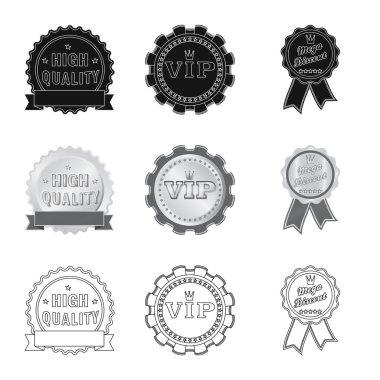 Amblem ve rozet simge vektör Illustration. Web için amblem ve etiket hisse senedi simgesi kümesi.