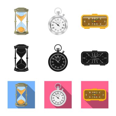 Saat ve saat simgesinin vektör resmi. Hisse senedi için saat ve daire vektör simge kümesi.