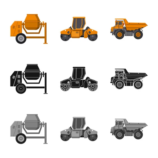 Illustrazione vettoriale del segno di costruzione e costruzione. Raccolta del simbolo di costruzione e parco macchine per il web . — Vettoriale Stock