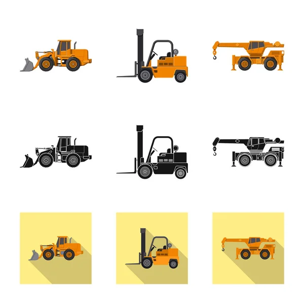 Oggetto isolato di costruzione e logo di costruzione. Raccolta di illustrazione vettoriale del parco macchine e delle costruzioni . — Vettoriale Stock