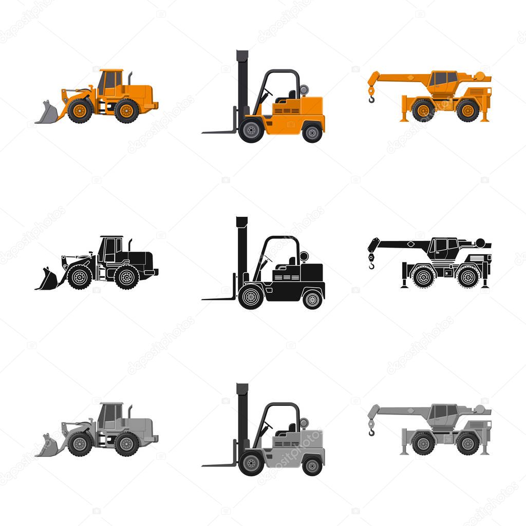 Vector illustration of build and construction logo. Collection of build and machinery stock vector illustration.