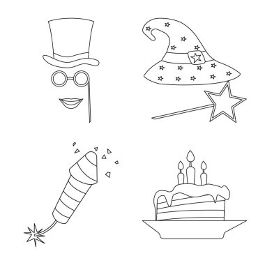 Parti ve Doğum günü simge vektör tasarımı. Hisse senedi için kutlama ve parti vektör simge kümesi.