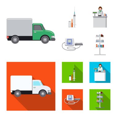 Eczane ve hastane işareti yalıtılmış nesne. Eczane ve iş hisse senedi vektör çizim seti.