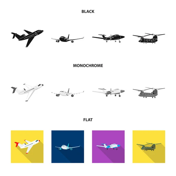 Vektorillustration des Flugzeugs und des Transportsymbols. Set von Flugzeug und Himmel Aktiensymbol für Web. — Stockvektor