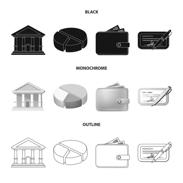 Illustrazione vettoriale del logo bancario e monetario. Set di icone vettoriali di banca e conto per magazzino . — Vettoriale Stock