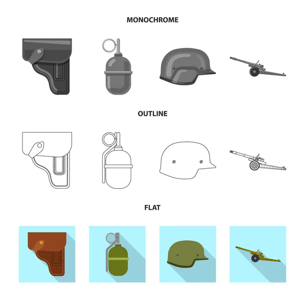 武器や銃のロゴの孤立したオブジェクト。ストックの武器と軍隊のベクター アイコンのセット. — ストックベクタ