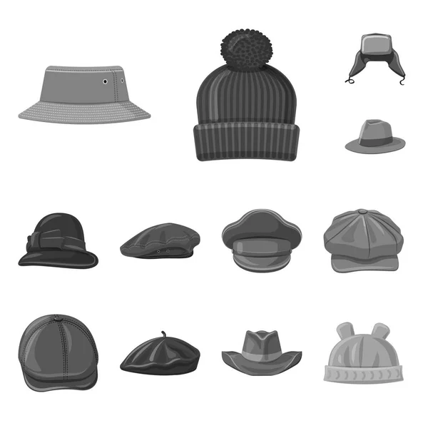 帽子とキャップのシンボルのベクター デザイン。ヘッドギアやストックのアクセサリー ベクトル アイコン集. — ストックベクタ