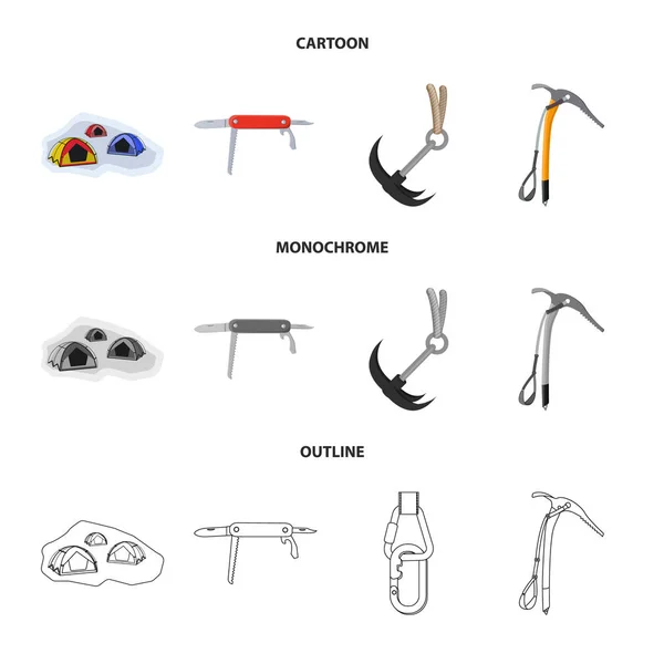 Векторный дизайн альпинизма и пиковой иконы. Набор векторных значков для альпинизма и кемпинга на складе . — стоковый вектор