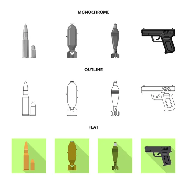 武器や銃のシンボルの孤立したオブジェクト。ストックの武器と軍隊のベクター アイコンのコレクション. — ストックベクタ