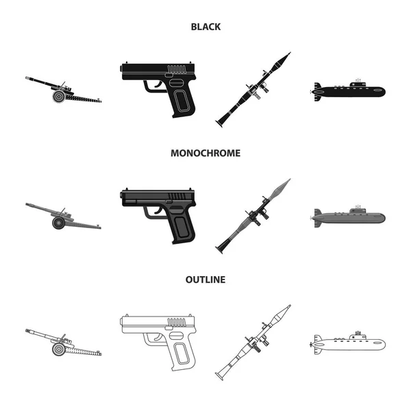Векторный дизайн оружия и значок оружия. Набор векторной иллюстрации оружия и армейского запаса . — стоковый вектор