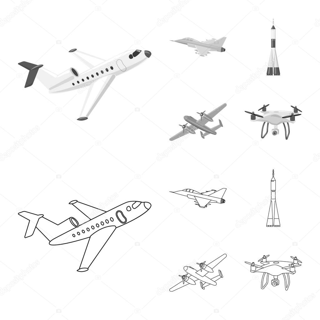 Isolated object of plane and transport symbol. Set of plane and sky vector icon for stock.