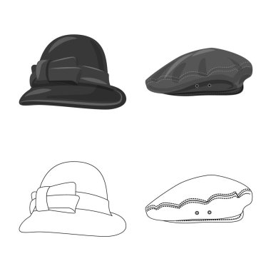 Şapkalar ve kap logo vektör tasarımı. Şapkalar ve aksesuar hisse senedi vektör çizim koleksiyonu.