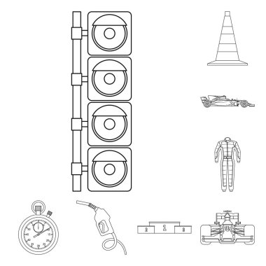 Araba ve ralli simge vektör tasarımı. Hisse senedi için araba ve yarış vektör simge kümesi.